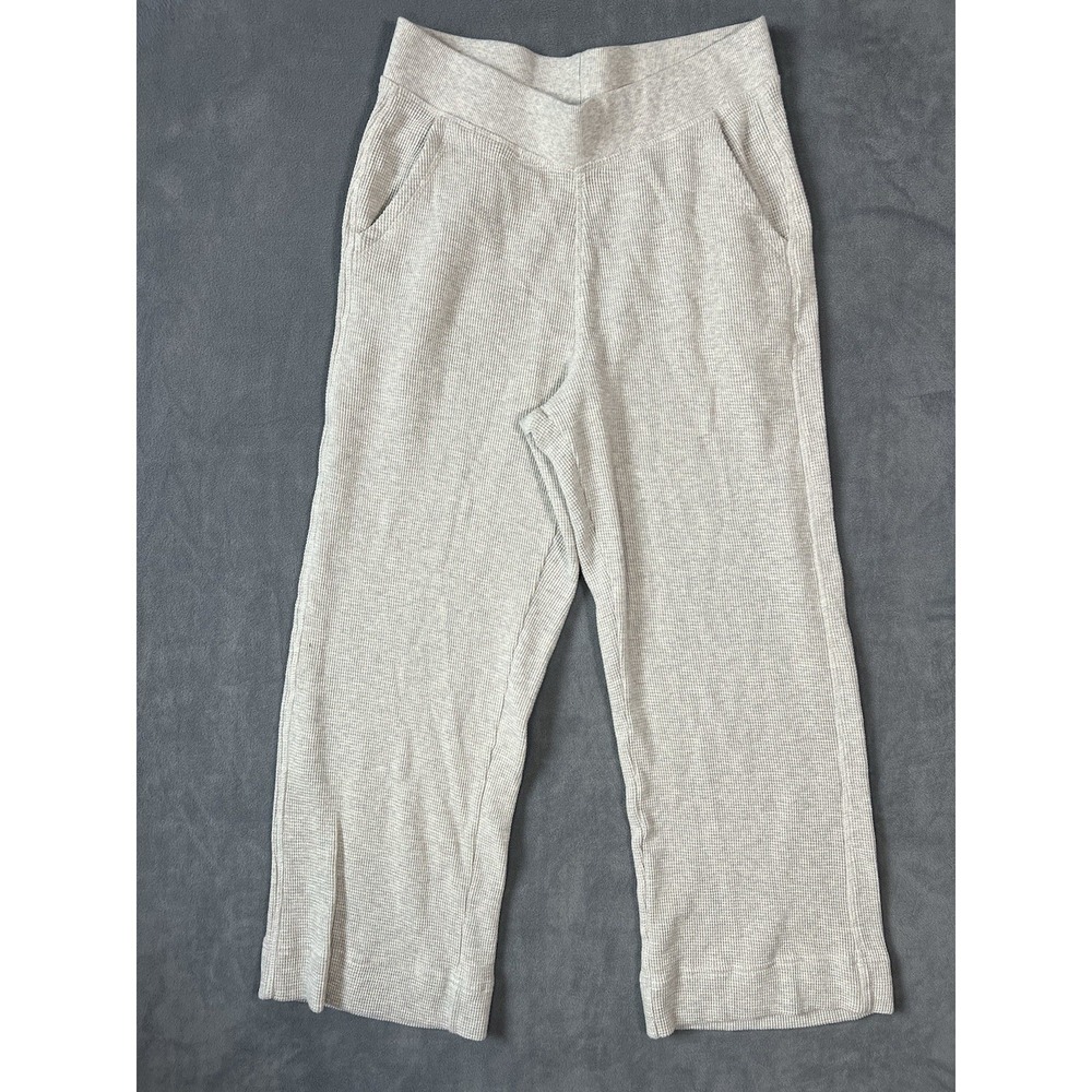 Pact Women's Cotton Thermal Waffle Wide Leg Lounge Pants Grey Medium Cropped